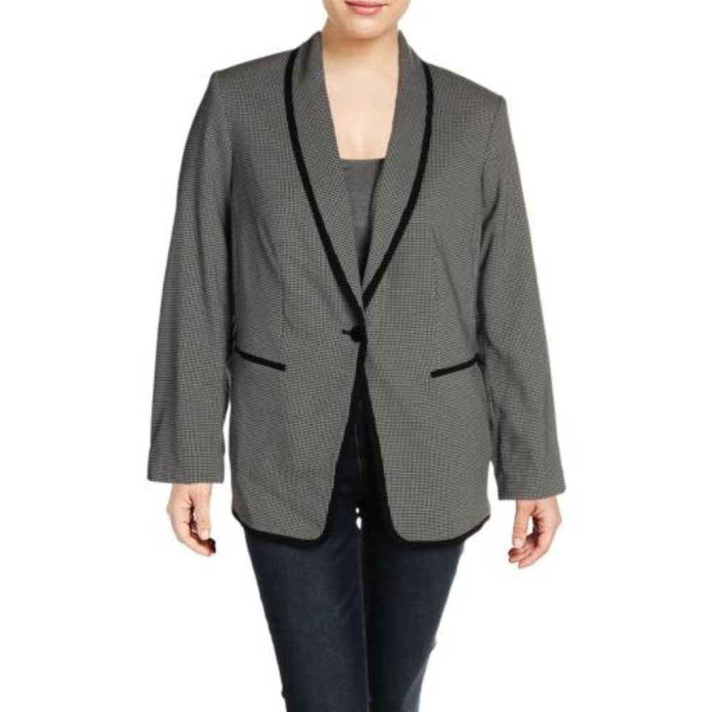 Calvin Klein Womens Plus Check Print One-Button Blazer - Picture 1 of 1